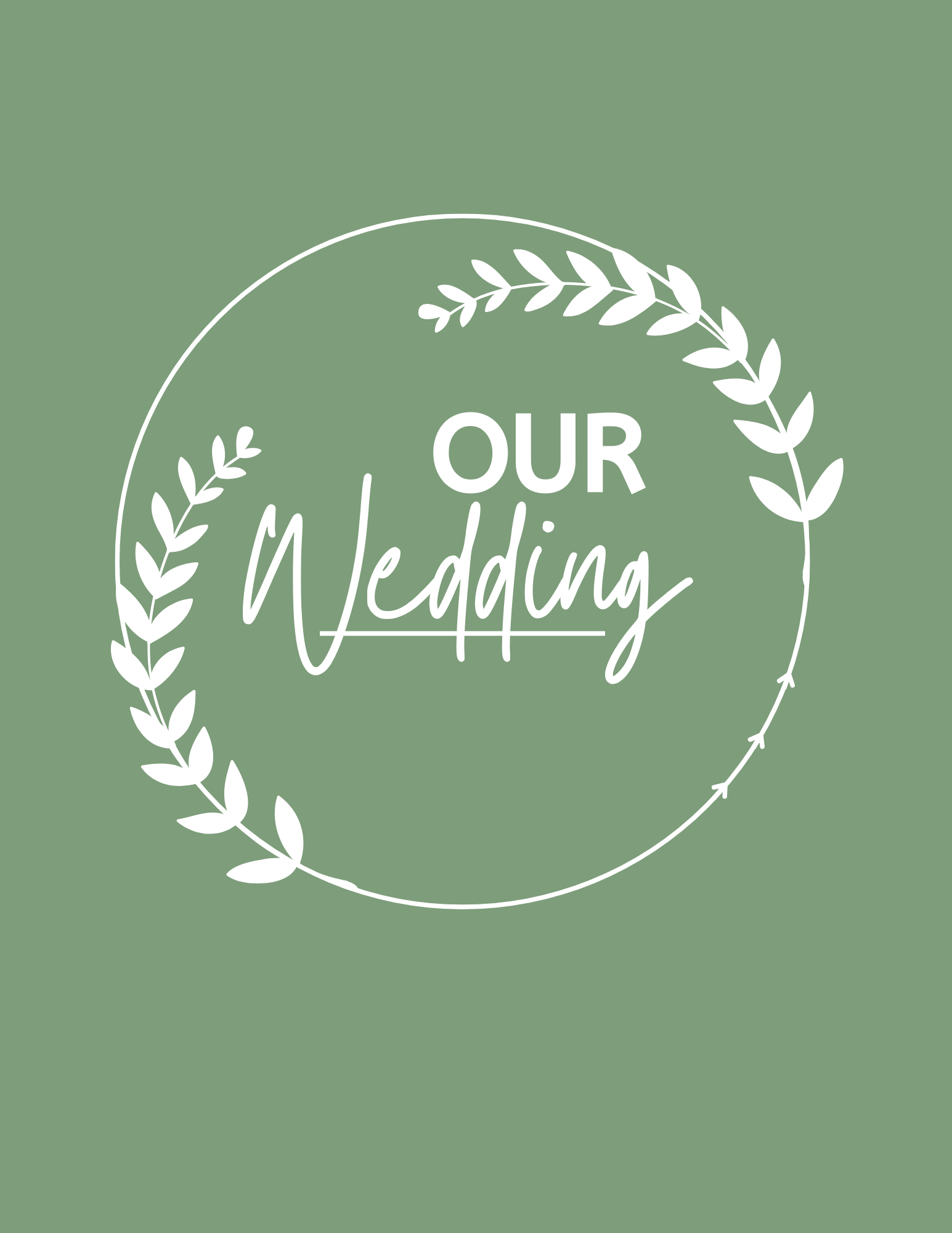 Journal Cover with a green background and white text which says Our Wedding