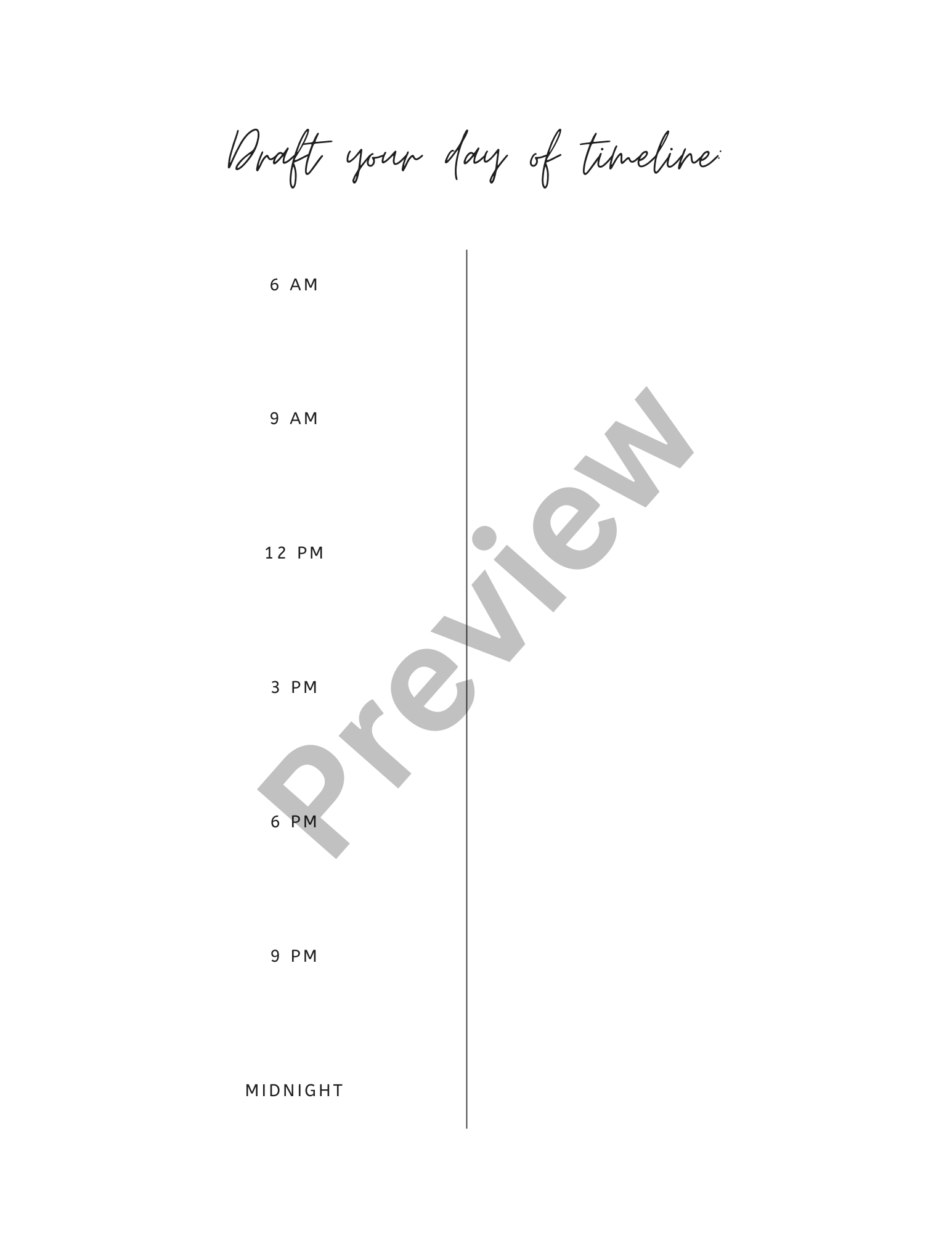 Preview of the journal page where you can draft your day of timeline