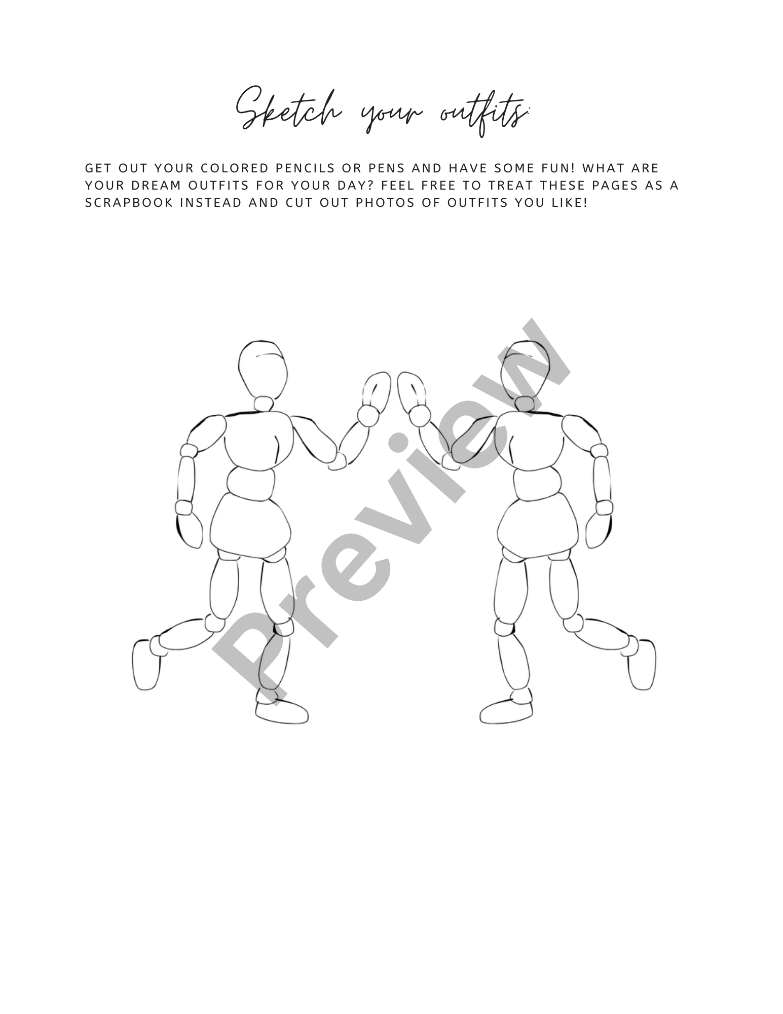 Preview of the jorunal page where you can sketch your wedding outfits